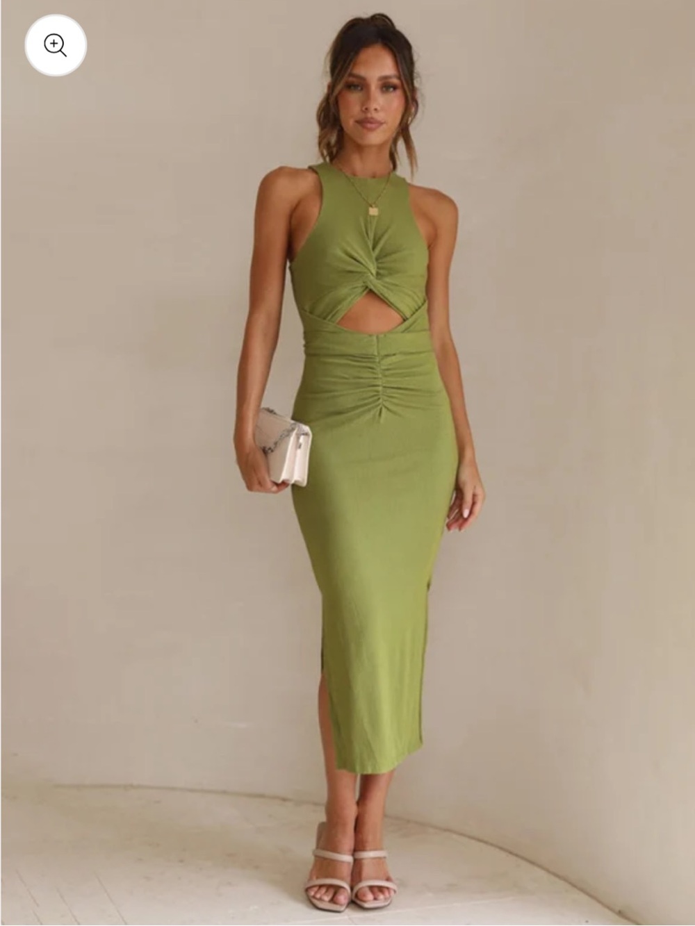 Saints + Secrets Olive Green Cutout Midi Dress